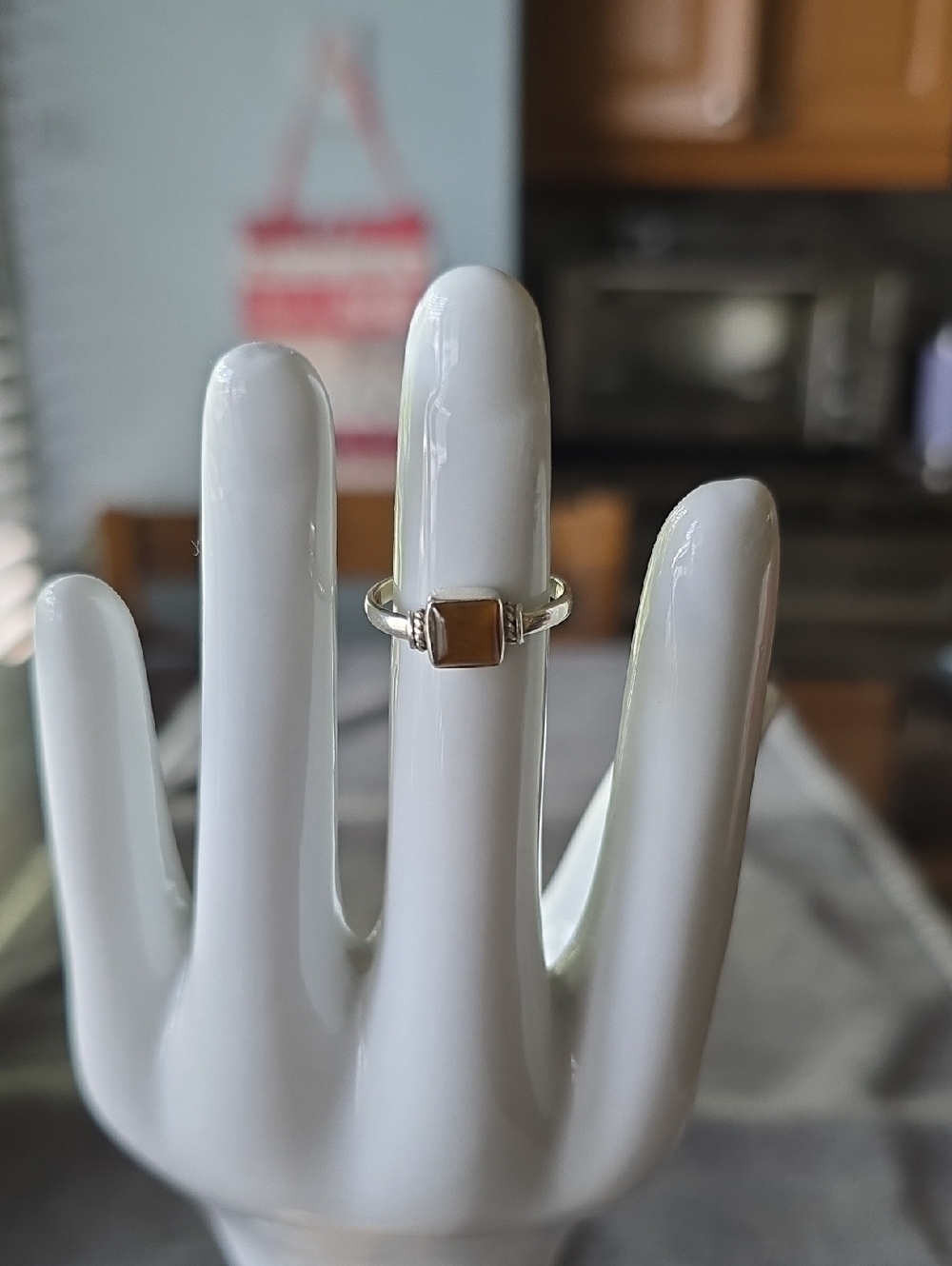 925 Sterling Silver Tiger Eye Rectangular Stone Ring~Sz 6